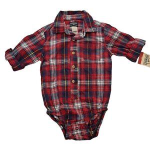 OshKosh B'gosh Baby Boy 18 Months Red Plaid Button Down One Piece W Tags